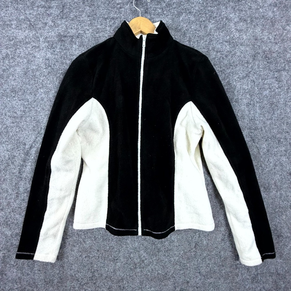 Moda International Fleece Jacket Womens L Black White Colorblock Full Zip Modern